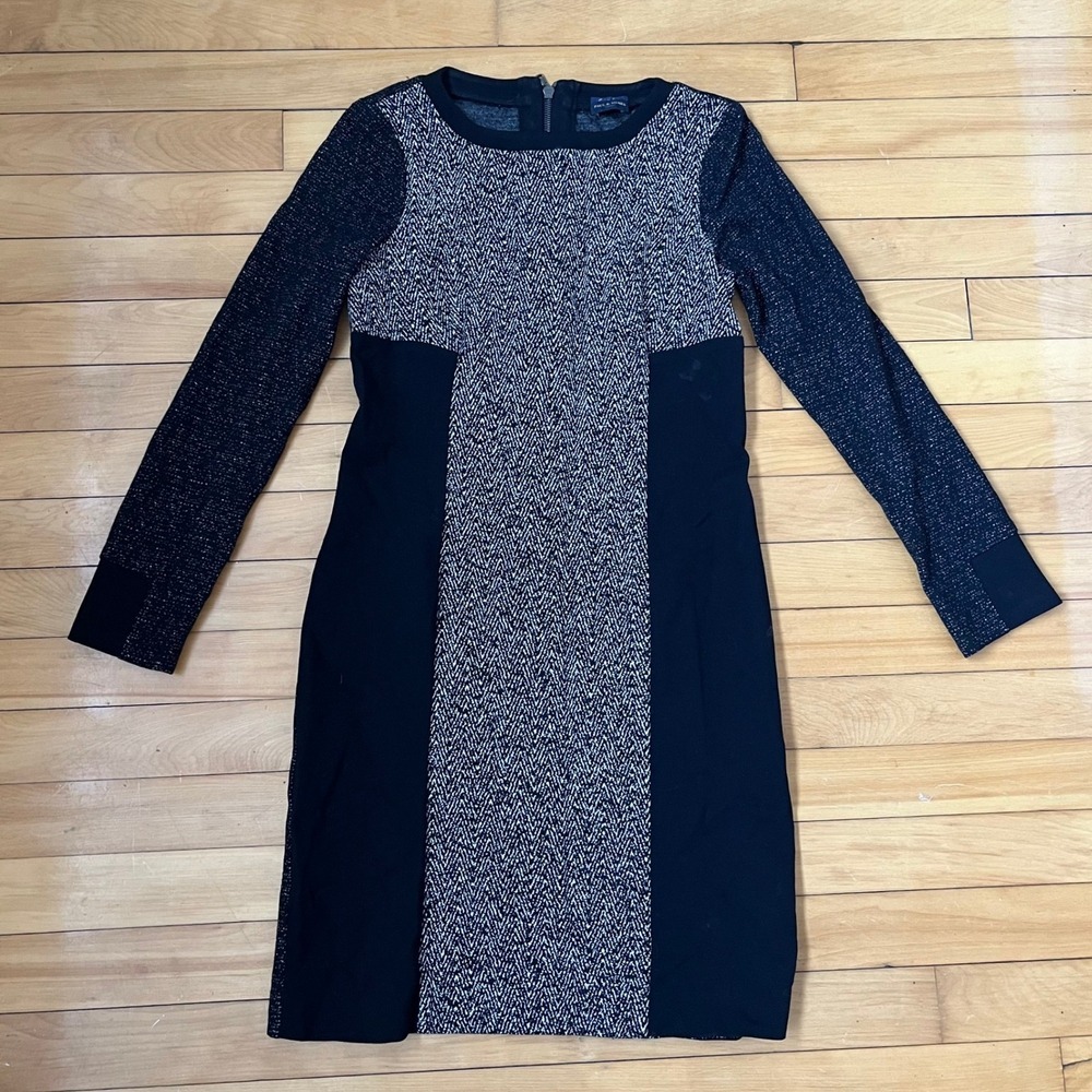 Paul & Shark Smart Black White Chevron Knit Long Sleeve Shift Dress Made Italy